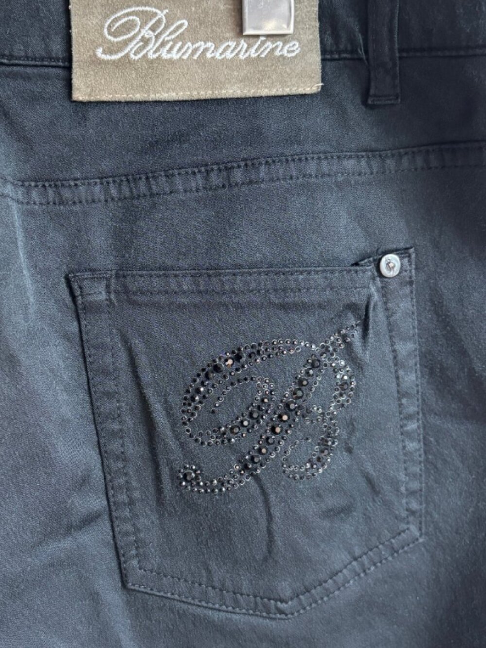 Blumarine Black Rhinestone Crystal Monogram Slim Jeans - IT 46 (US 10) - Picture 8 of 11